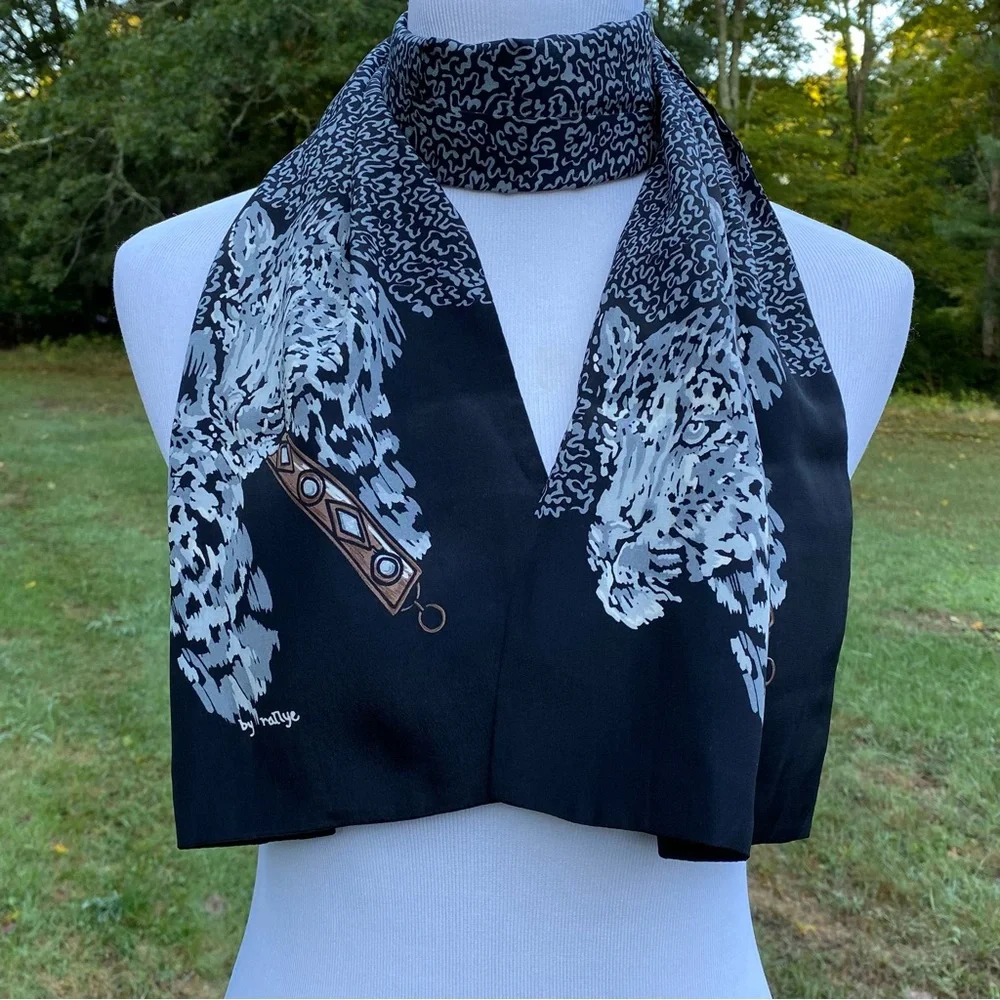 SCARF ACCESSORY BLACK GRAY LEOPARD CAT PRINT LONG RECTANGLE